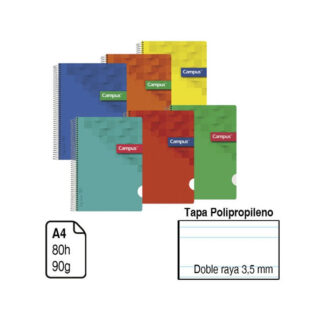 Bloc espiral Campus A4 tapa polipropileno 80h. 90gr. doble raya 3,5mm