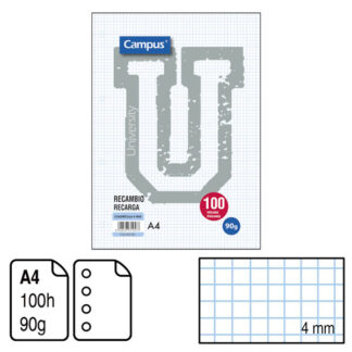 Recambio Campus A4 cuadrícula 4mm. 100h. 90gr.